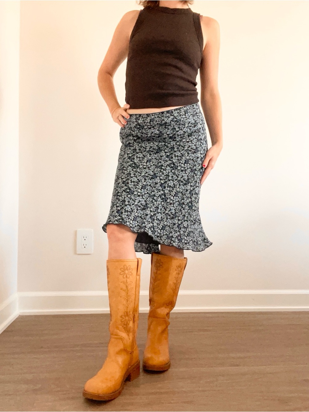 Vintage Old Navy Navy Floral Asymmetrical Midi Skirt